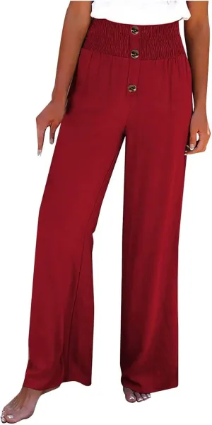 Women Linen Pants 2024 Dressy Comfy Flowy Wide Leg Pant Trouser Summer Trendy High Waisted Beach Stretch Palazzo Pant