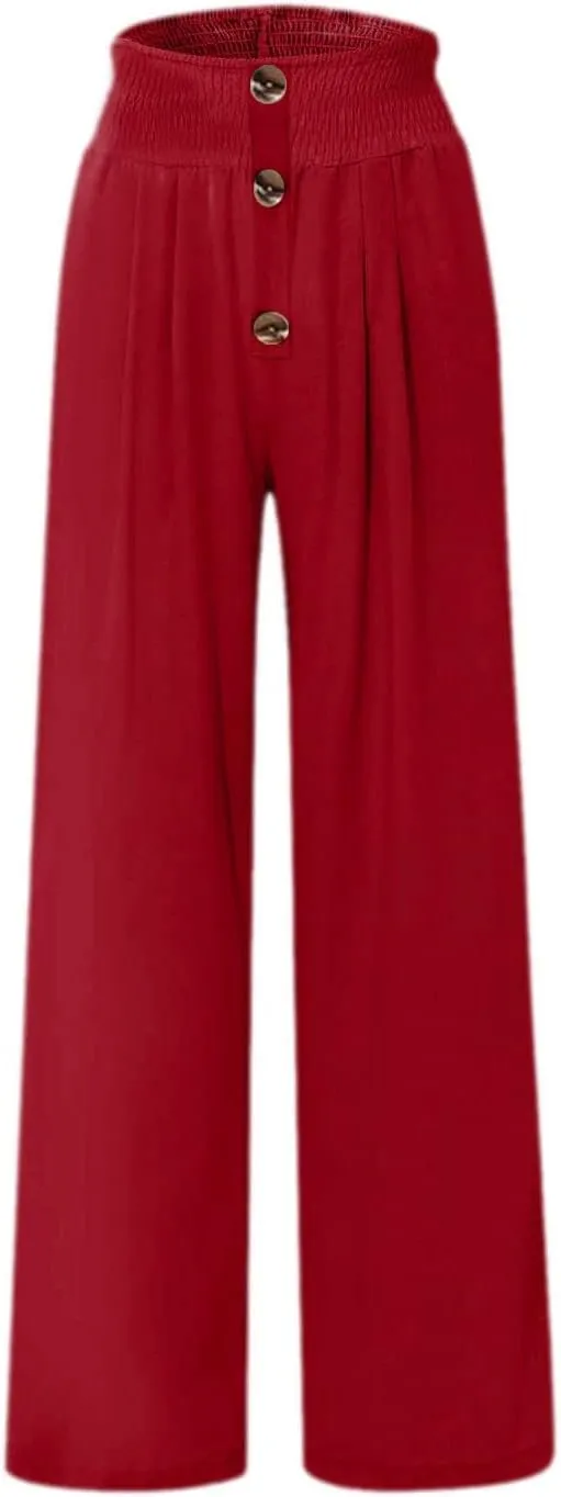 Women Linen Pants 2024 Dressy Comfy Flowy Wide Leg Pant Trouser Summer Trendy High Waisted Beach Stretch Palazzo Pant