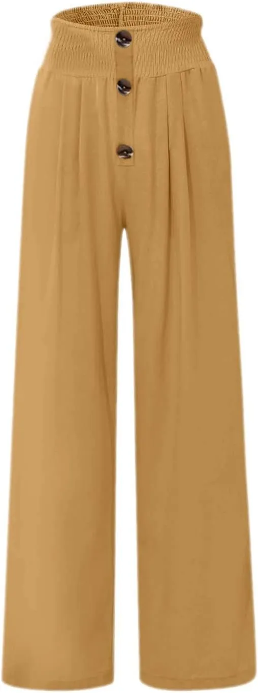 Women Linen Pants 2024 Dressy Comfy Flowy Wide Leg Pant Trouser Summer Trendy High Waisted Beach Stretch Palazzo Pant