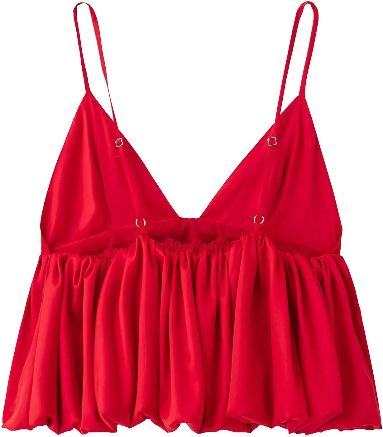 Women Red Pleated Camisole Tops with Vintage Backless Thin Straps V-Neck Design