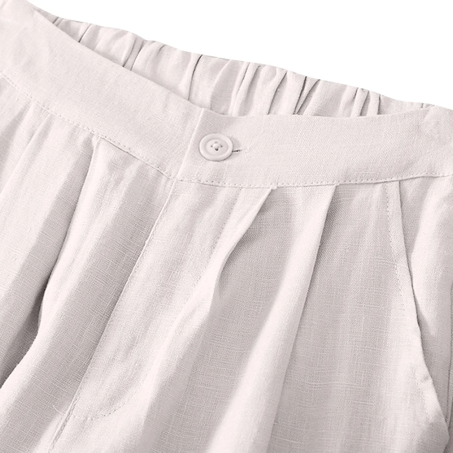 Women Summer Cotton Linen Pants 2024 Trendy Elastic Waistband Wide Leg Trousers Resort wear Clothes with Pockets
