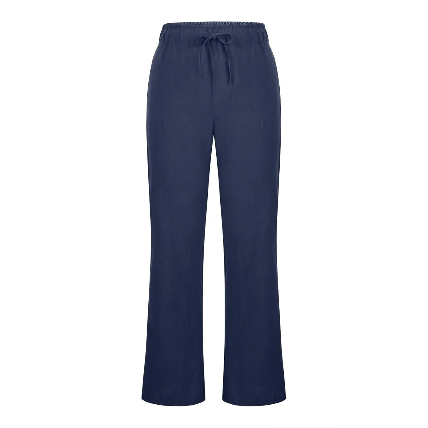 Women Summer High Waist Baggy Pants Loose Fit Cotton Linen Home Pants Casual Solid Elastic Waist Bell Bottom Trouser