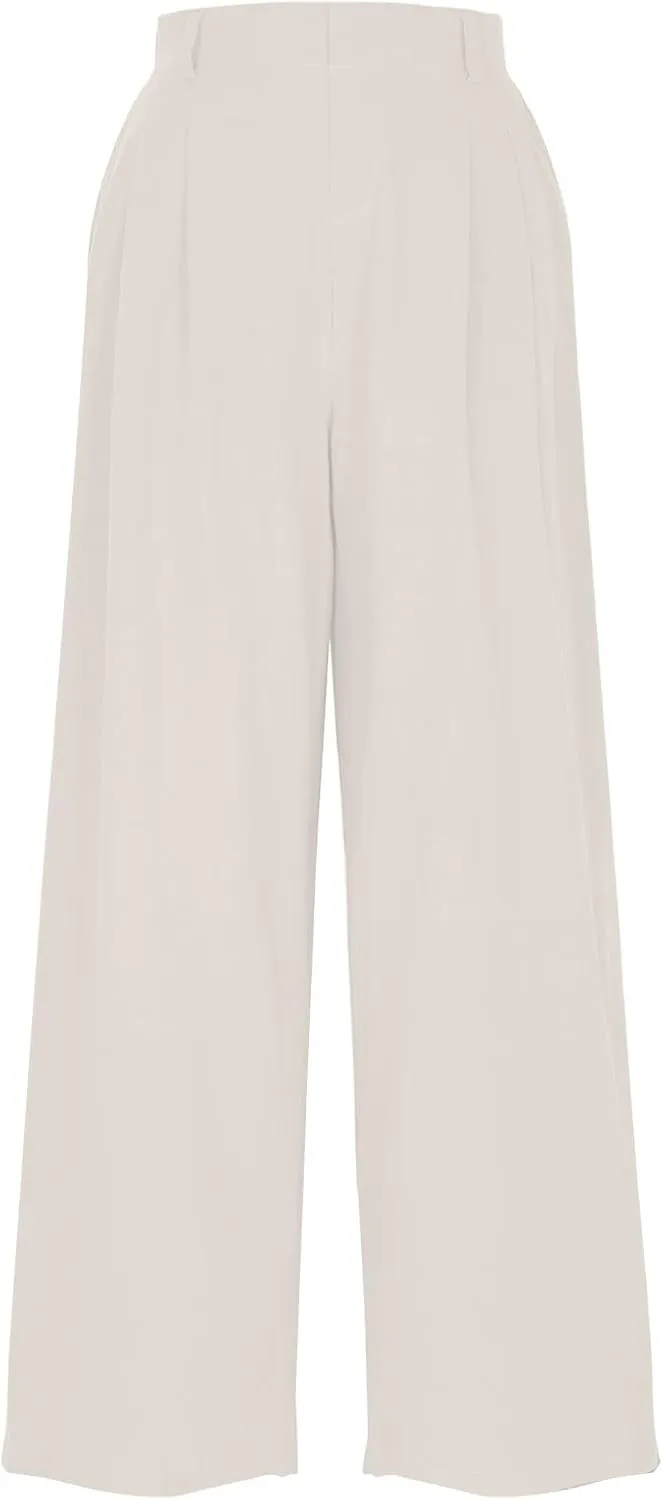Women Summer Linen Pants Wide Leg High Waisted Capris Casaul Loose Fit Trousers with Pocket Beach Travel Outfits 2025