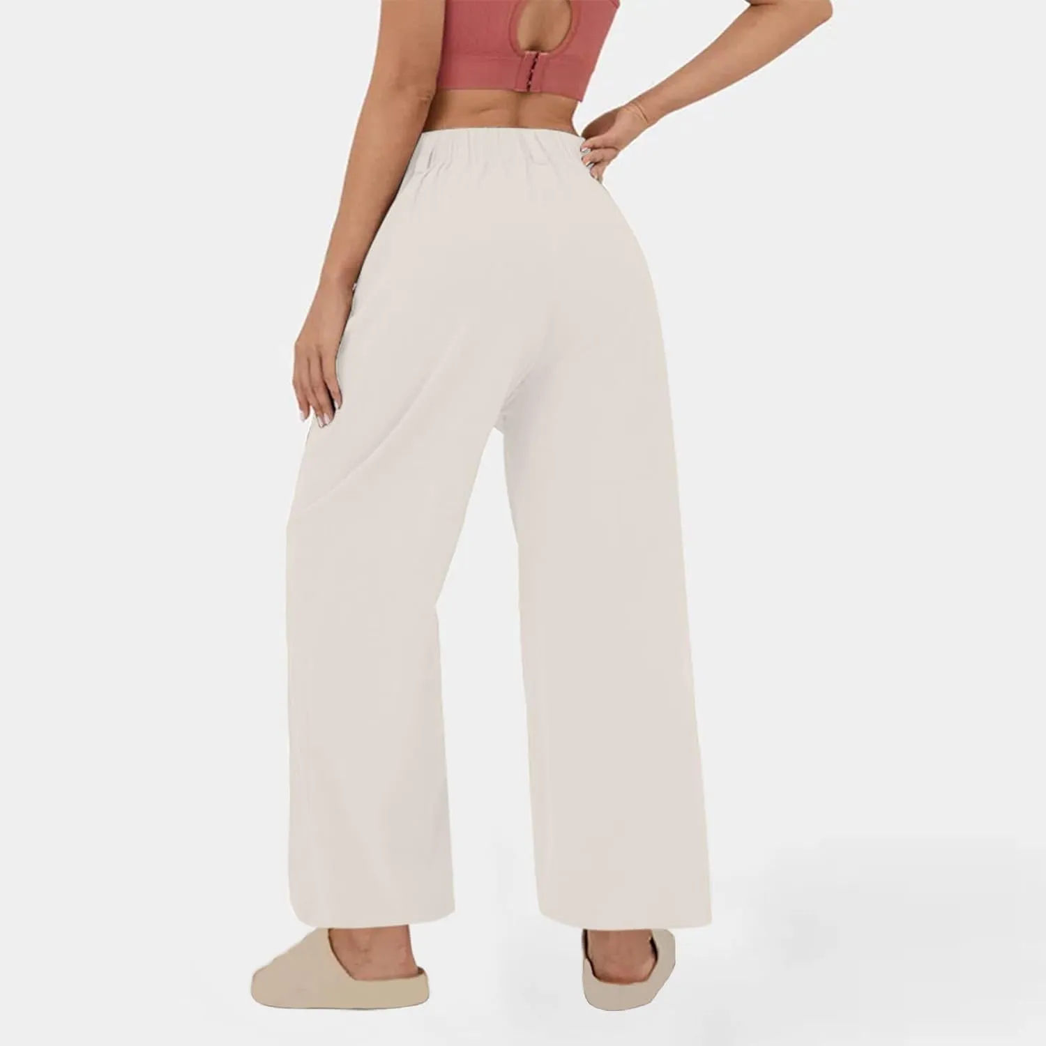 Women Summer Linen Pants Wide Leg High Waisted Capris Casaul Loose Fit Trousers with Pocket Beach Travel Outfits 2025