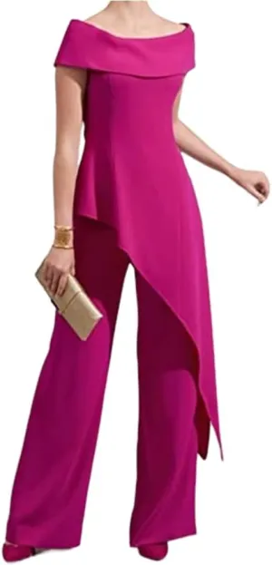 Womens 2 Pcs Pant Suits One-Shoulder Mother of The Bride Outfits Wedding Guest Evening Dresses