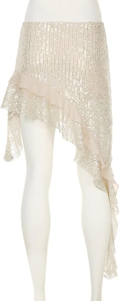 Women's Asymmetrical Ruffle Trim Skirt Sparkly Glitter Midi Floral Lace Layered Sexy Flowy Beach Pleated Mini Skirt