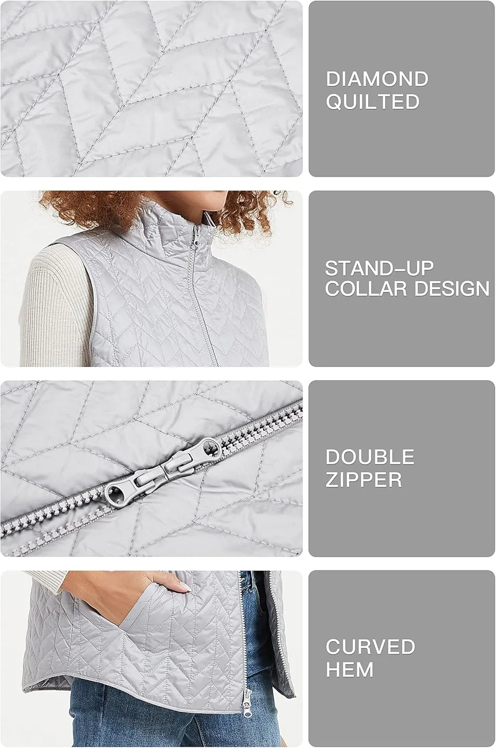 Women's Autumn Winter Reversible Vest Light Weight Stand Collar cotton Quilted