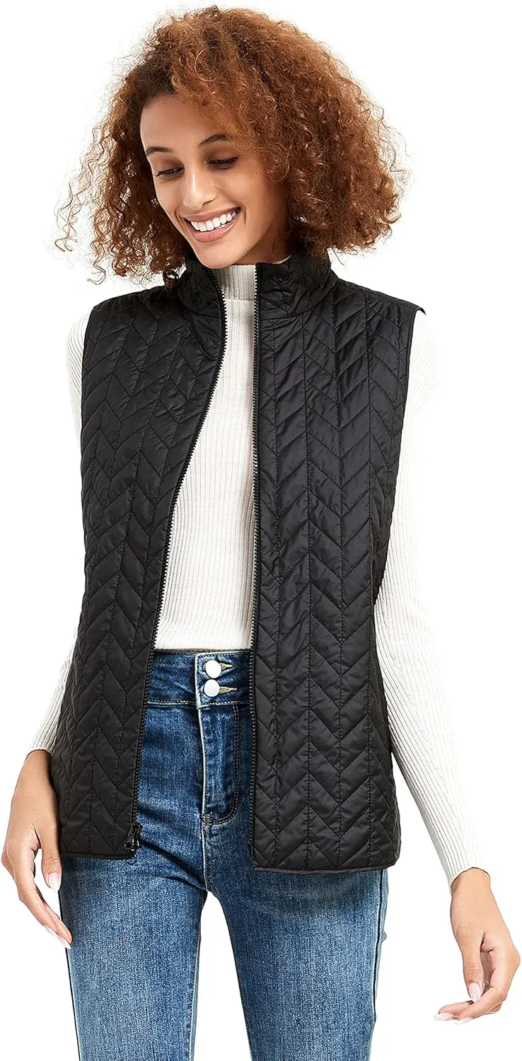 Women's Autumn Winter Reversible Vest Light Weight Stand Collar cotton Quilted
