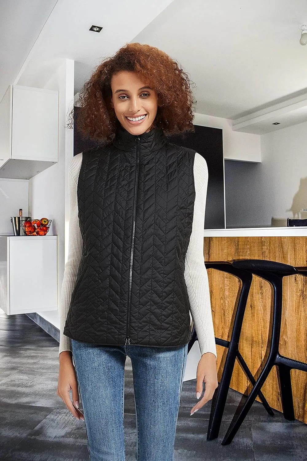 Women's Autumn Winter Reversible Vest Light Weight Stand Collar cotton Quilted