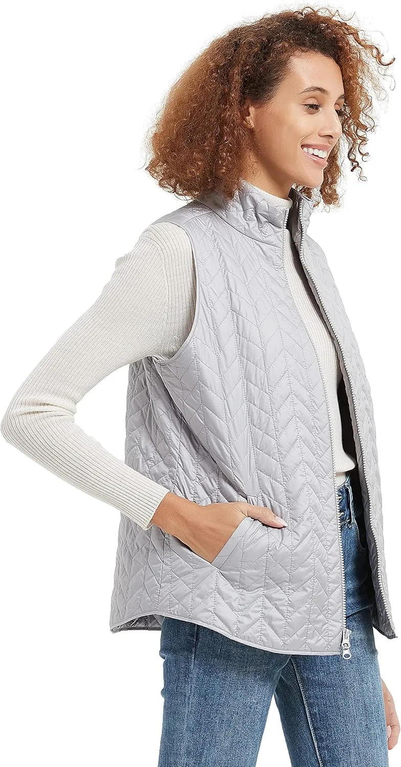 Women's Autumn Winter Reversible Vest Light Weight Stand Collar cotton Quilted