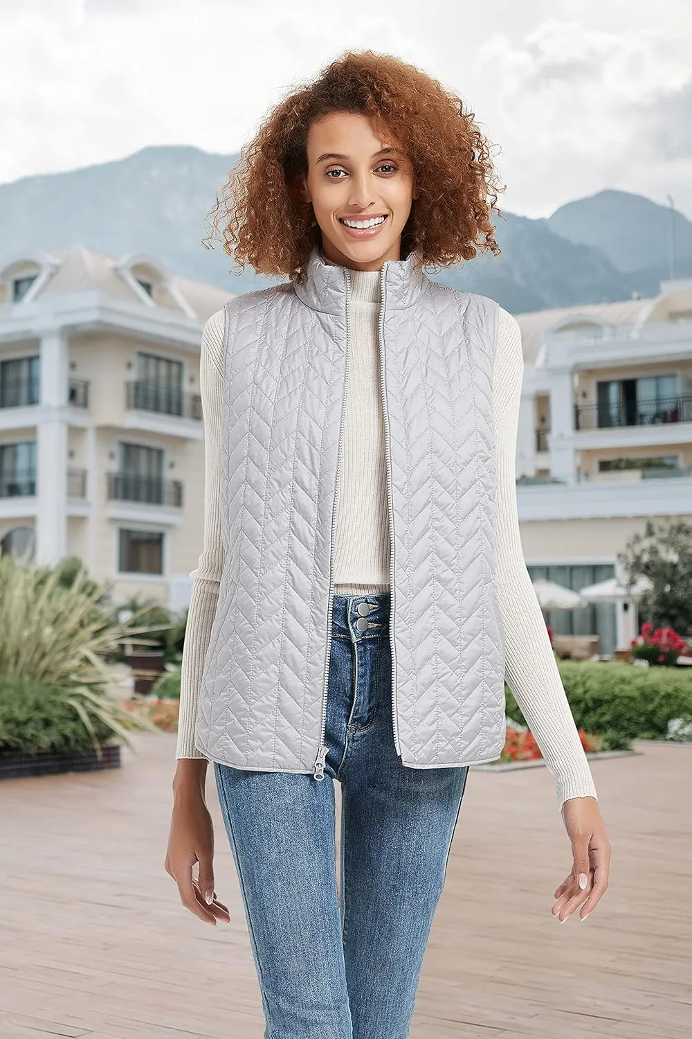 Women's Autumn Winter Reversible Vest Light Weight Stand Collar cotton Quilted