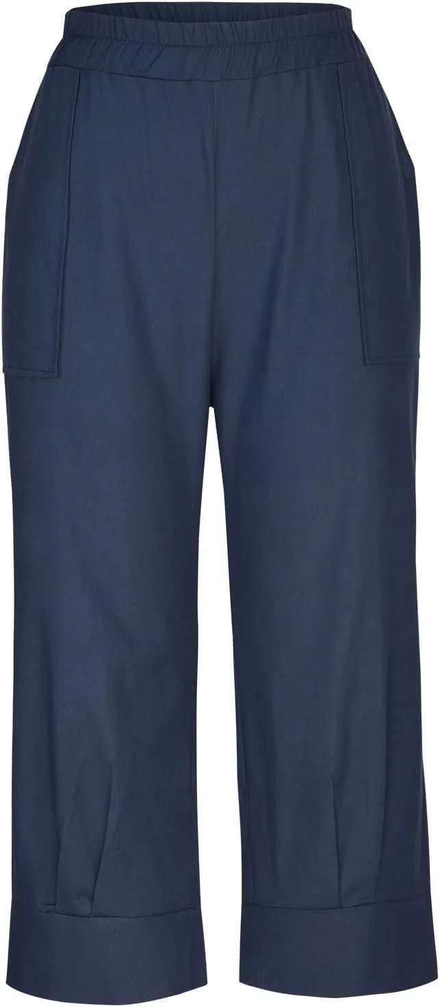 Womens Capri Pants Cotton Linen Loose Elastic High Waisted Lounge Pants Casual Palazzo Trousers with Pockets 2025