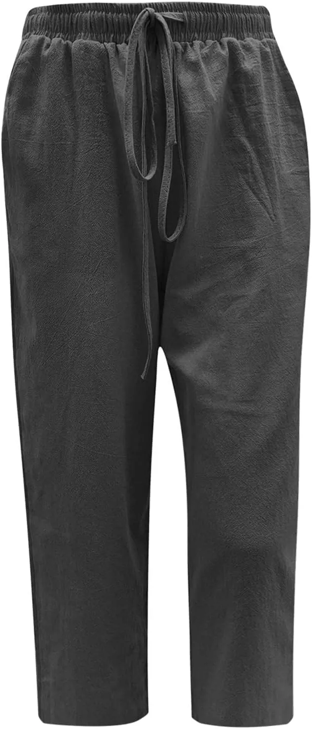 Womens Capri Pants Summer Casual Comfy Baggy Palazzo Pants with Pockets Trendy Loose Trouser with Pockets Plus Size