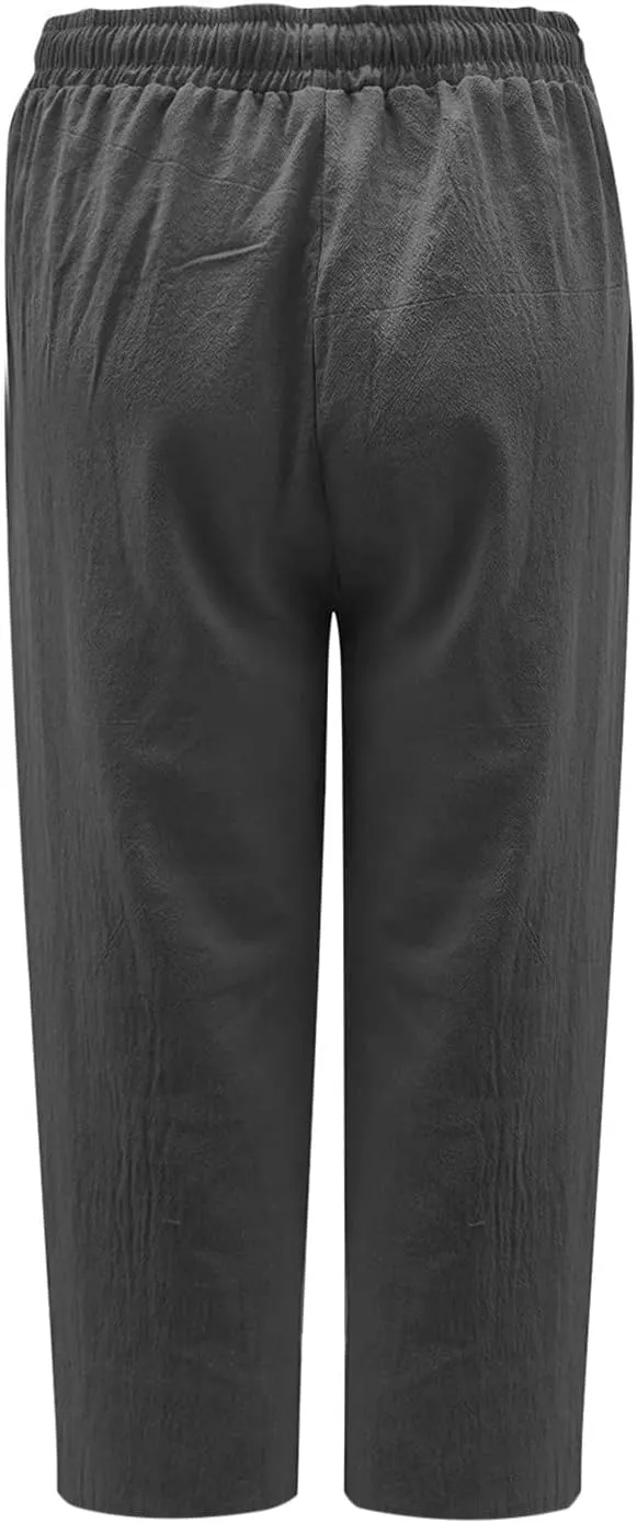 Womens Capri Pants Summer Casual Comfy Baggy Palazzo Pants with Pockets Trendy Loose Trouser with Pockets Plus Size