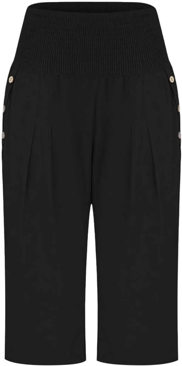 Womens Capri Pants, with Pockets Loose Wide Leg High Waist Capri Pants