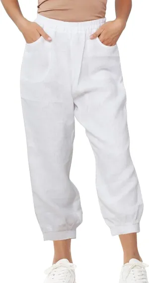 Womens Casual Cotton Linen Pants Lightweight Summer Relax Fit Elastic Waist Solid Color Lounge Trousers with Pockets