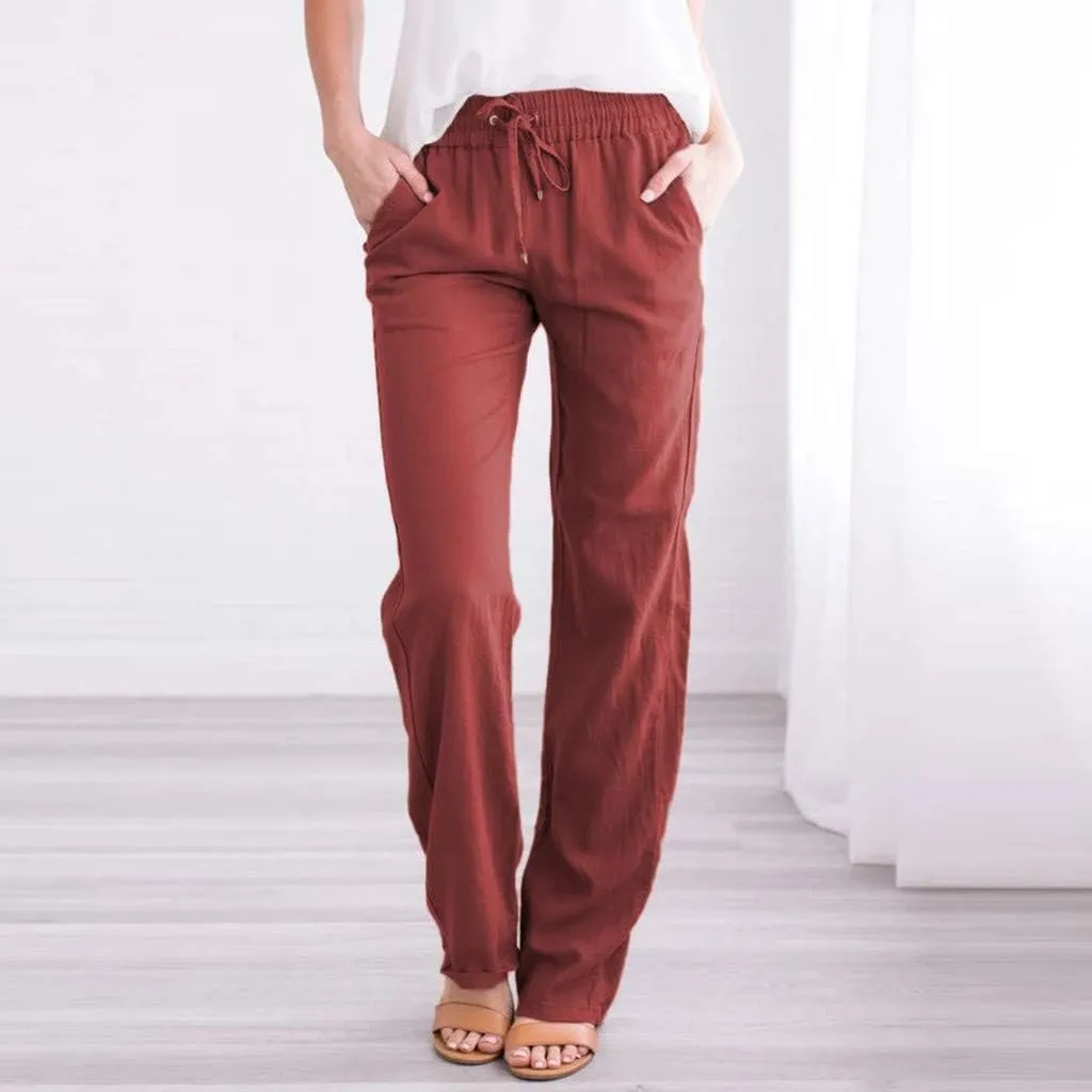 Women's Cotton Linen Summer Palazzo Pants Flowy Wide Leg Beach Trousers with Pockets Spring Outfits 2025