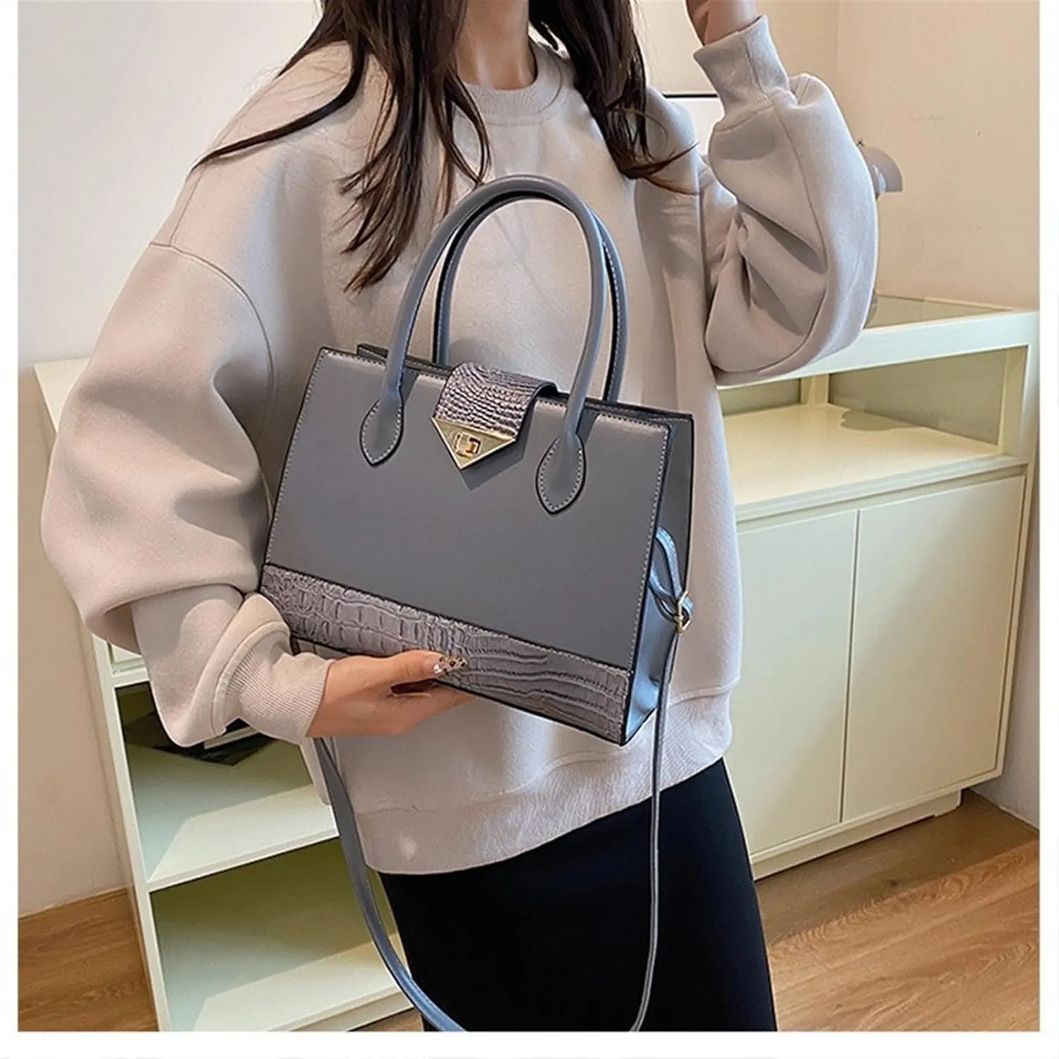 Women's Crocodile Tote Bag One-shoulder Straddle Handbag