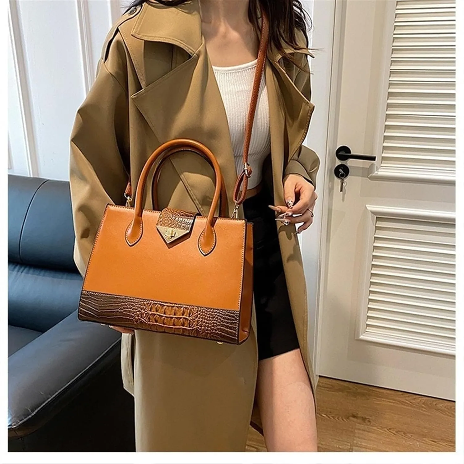 Women's Crocodile Tote Bag One-shoulder Straddle Handbag