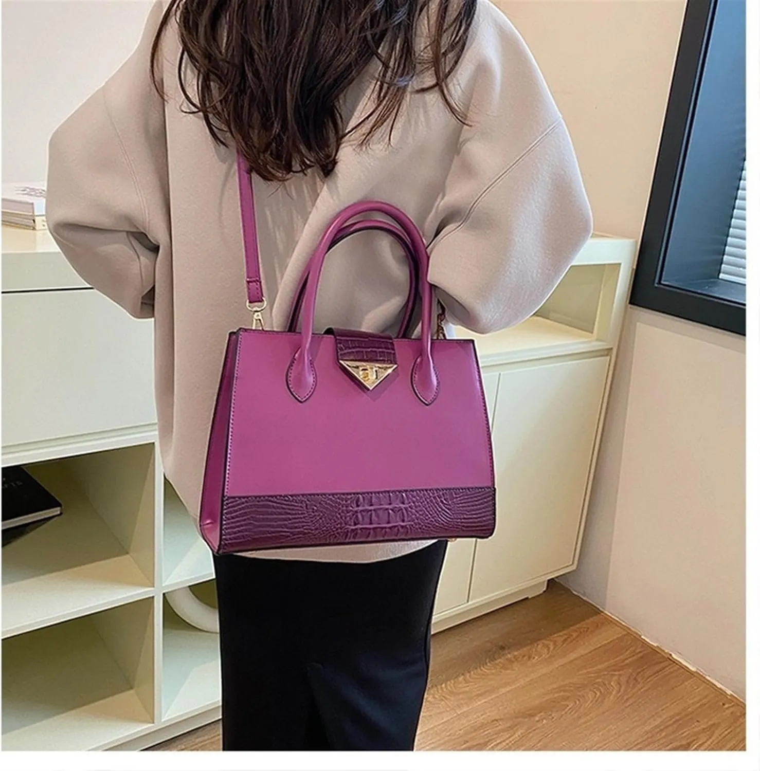 Women's Crocodile Tote Bag One-shoulder Straddle Handbag