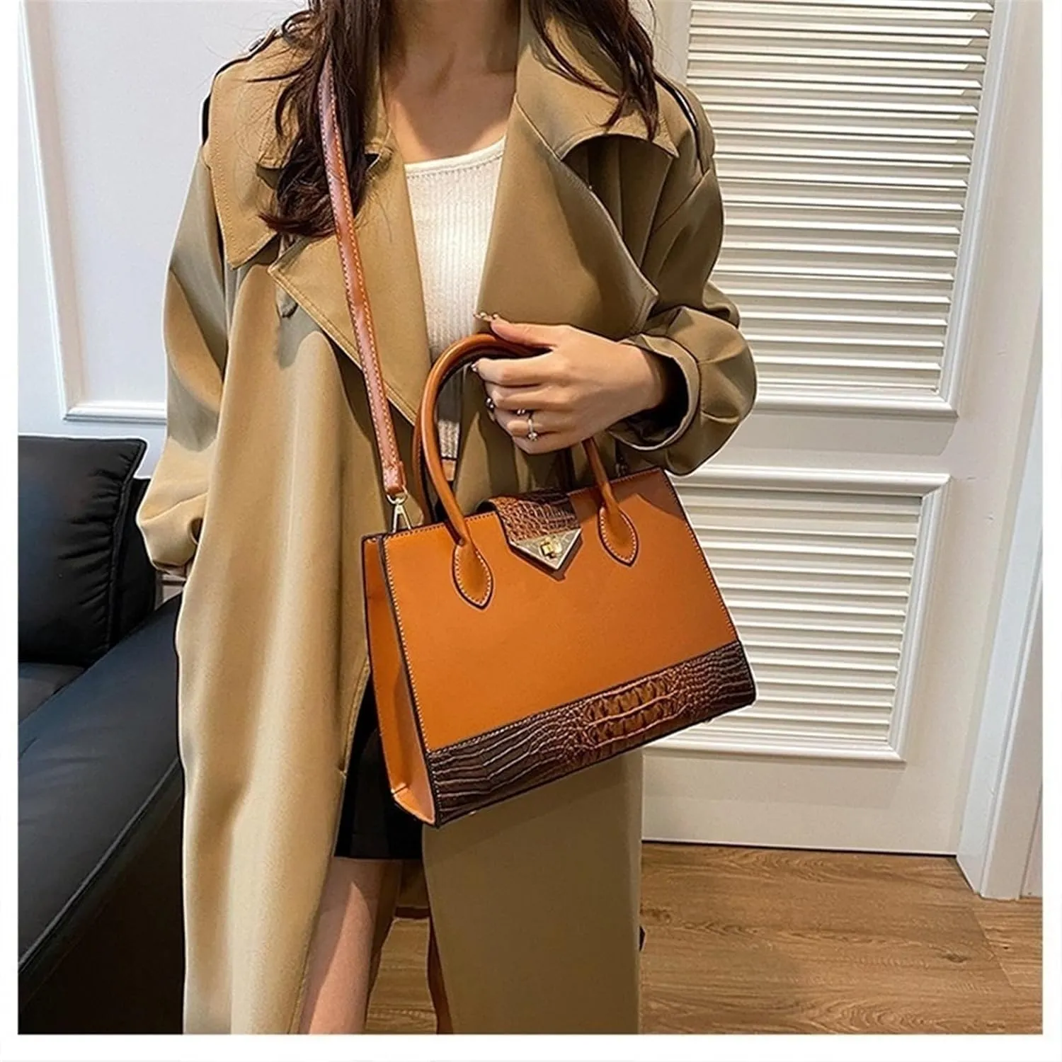Women's Crocodile Tote Bag One-shoulder Straddle Handbag