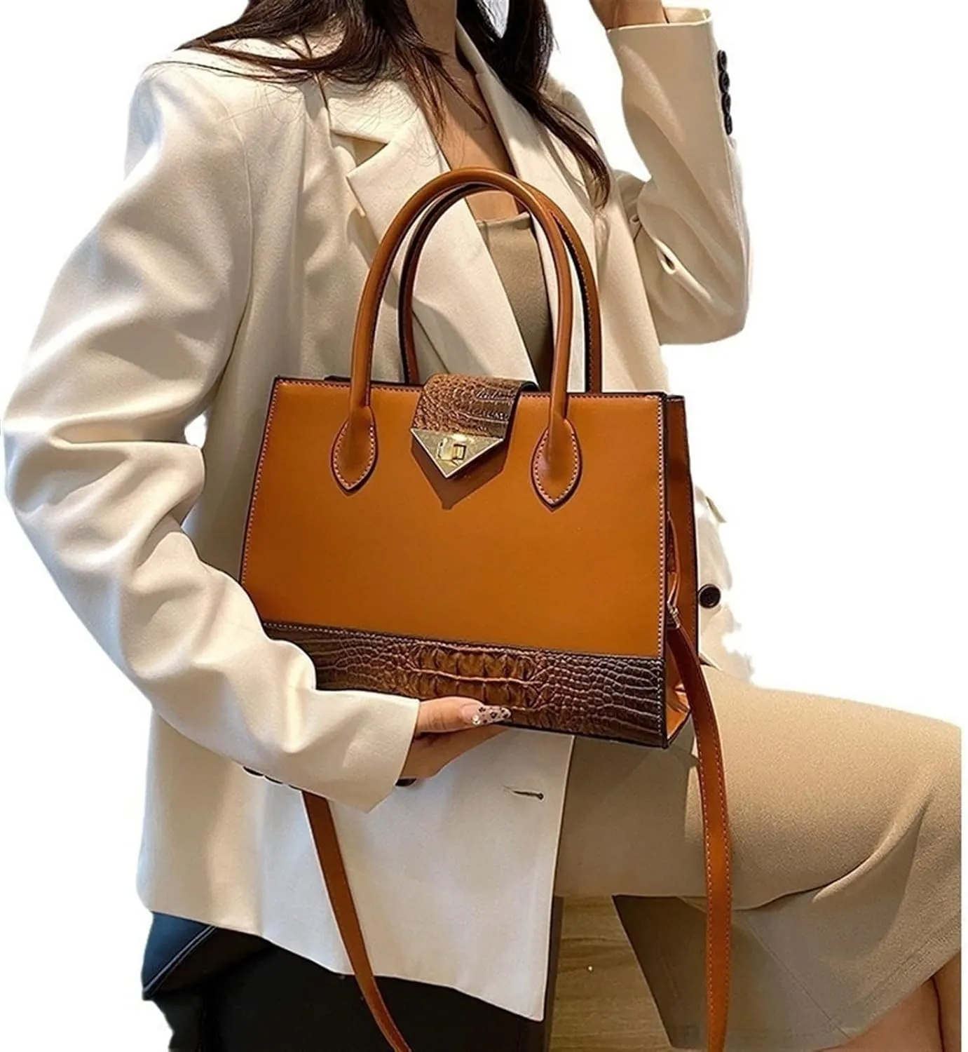 Women's Crocodile Tote Bag One-shoulder Straddle Handbag