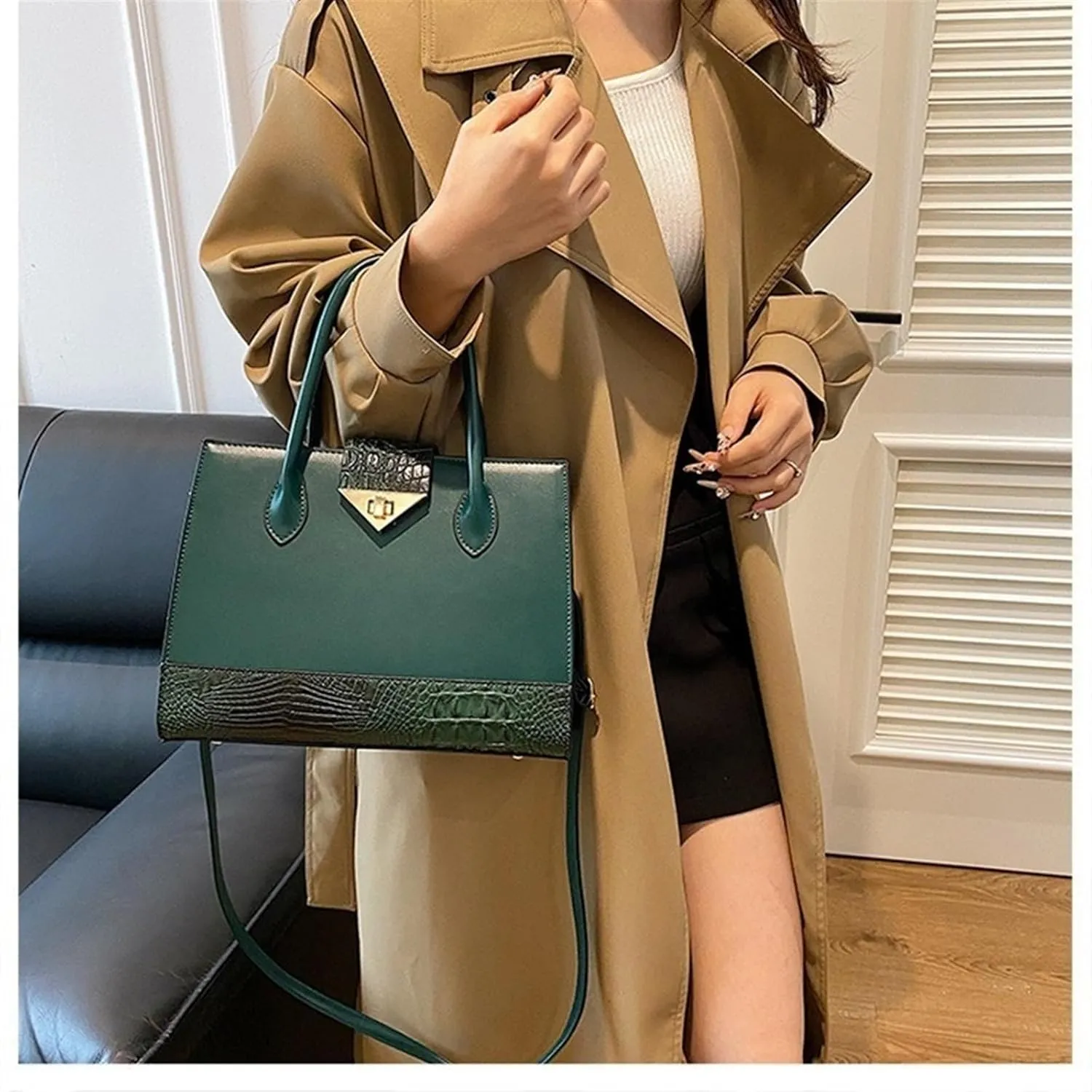 Women's Crocodile Tote Bag One-shoulder Straddle Handbag
