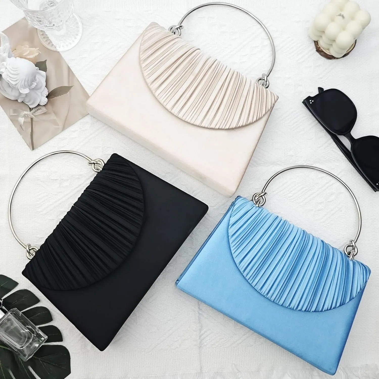 Women's Evening Handbags, Elegant Pleated Clutch Purse for Formal Prom Tea Party Wedding guest Cocktail Night Date