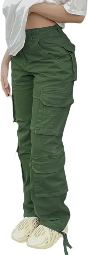 Womens High Waisted Black Cargo Pants with Pockets Baggy Solid Y2k Streetwear Pants