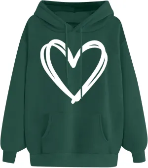 Womens Hoodies Cute Heart Graphic Sweatshirts Fashion Long Sleeve Pullover Teen Girls Casual Soft Tops Fall Outfits