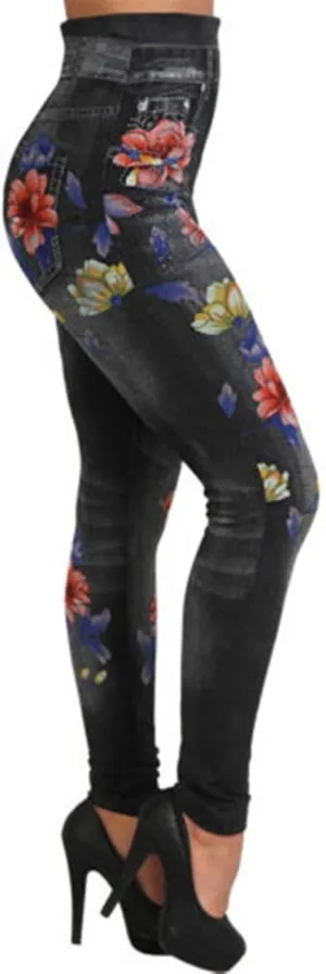Women's Imitation Denim Leggings Trendy High Waist Stretchy Slim Fit Yoga Trousers Fall Fashion Workout Yoga Pants
