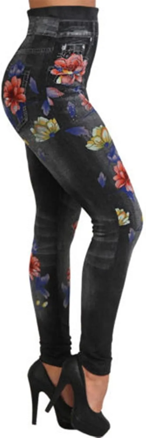 Women's Imitation Denim Leggings Trendy High Waist Stretchy Slim Fit Yoga Trousers Fall Fashion Workout Yoga Pants