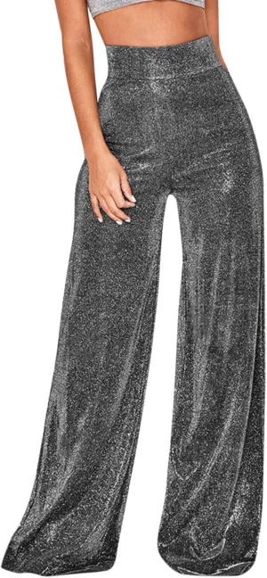 Women's Joggers Pants Ladies Silk High Waist Drape Zip Wide Leg Flared Pants Night Out Casual Slacks Pants Womens