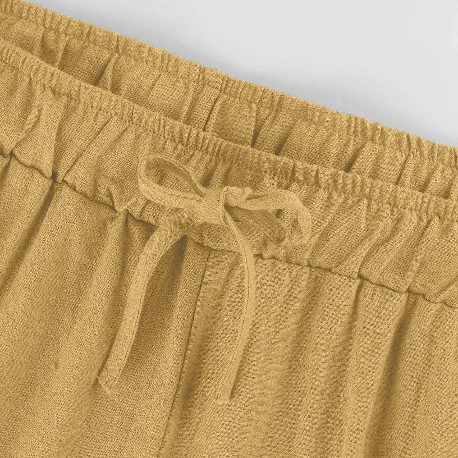 Womens Linen Capri Pants with Pockets Wide Leg Cropped Lounge Trousers Drawstring Elastic Waisted Summer Beach Pants 2025