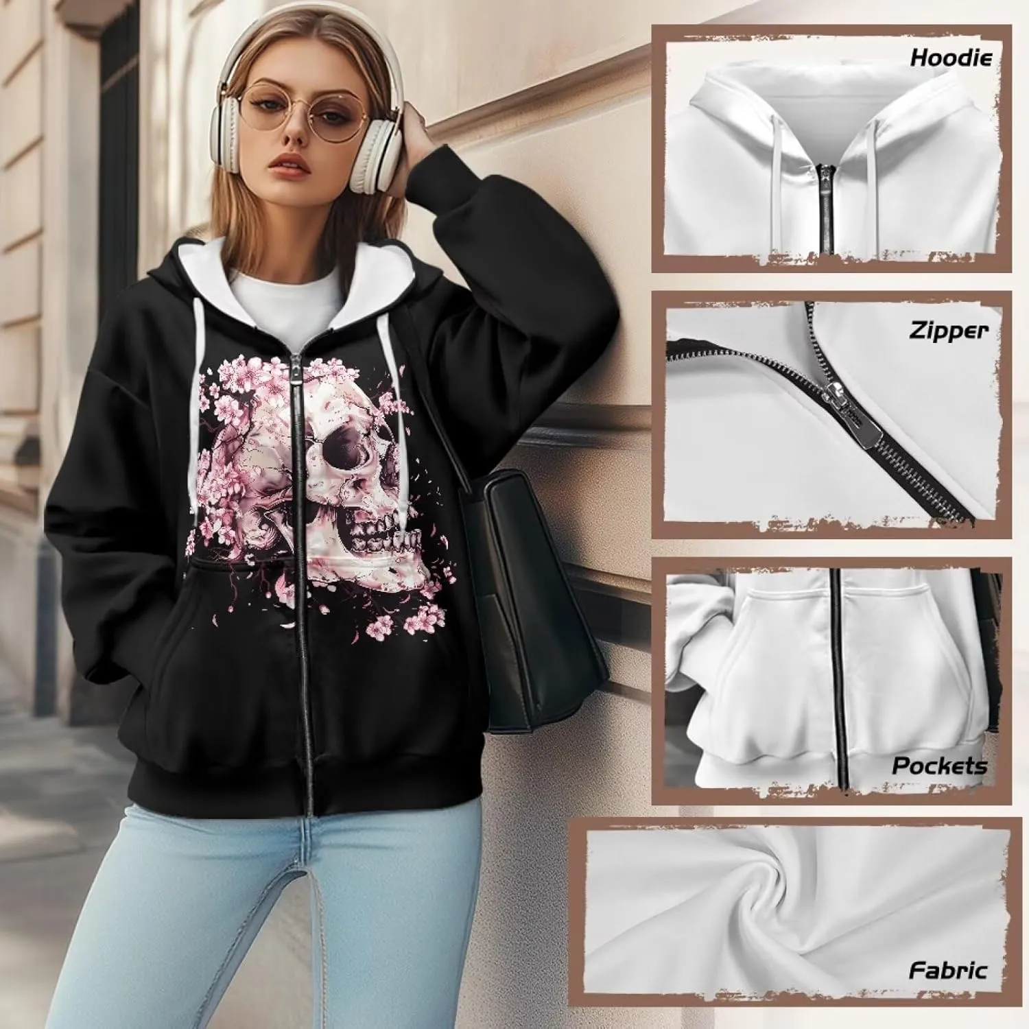 Womens Oversized Hoodie with Zipper Pockets Hooded Gradient Sweatshirt Women Zip Up Sweater Women Size XS-4XL