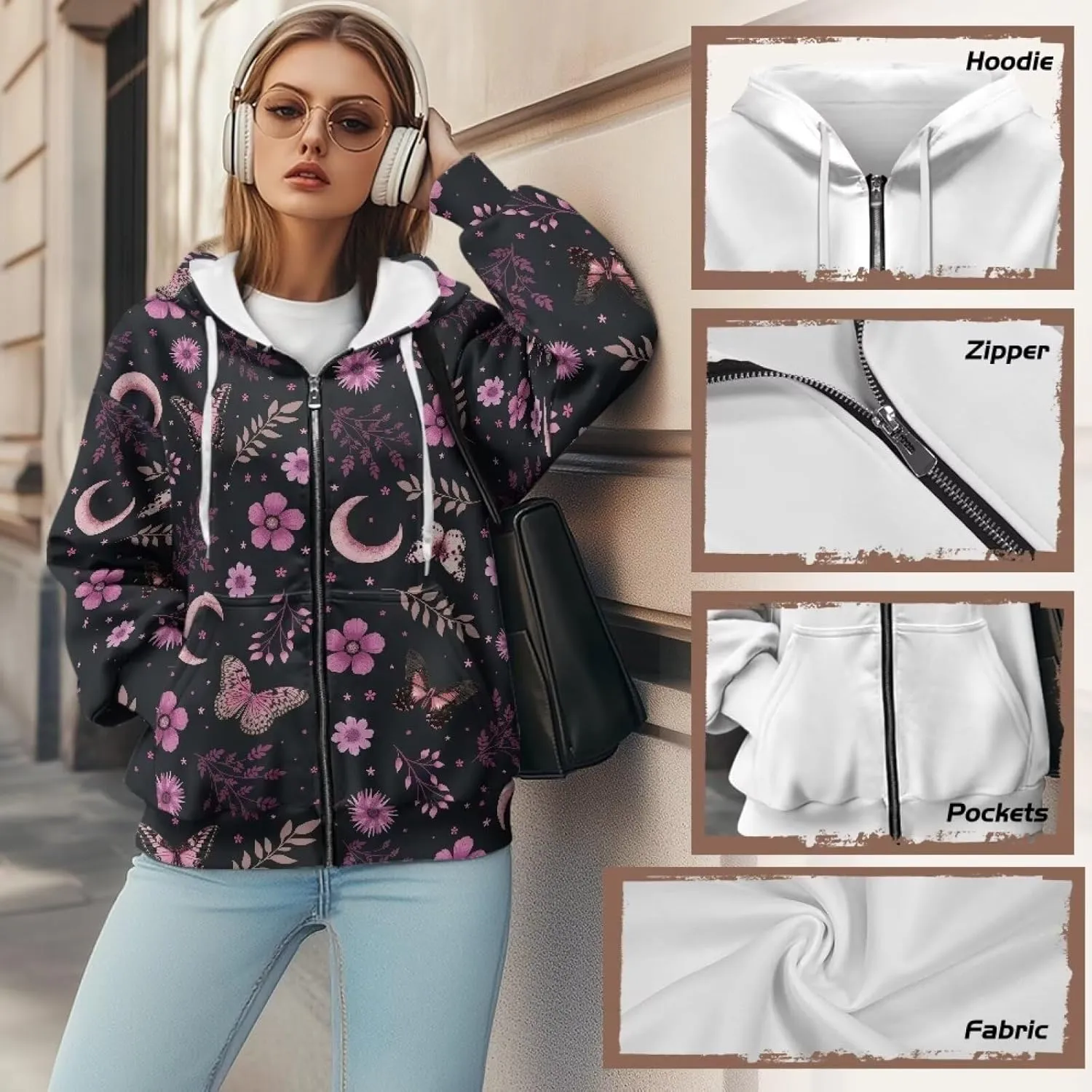 Womens Oversized Hoodie with Zipper Pockets Hooded Gradient Sweatshirt Women Zip Up Sweater Women Size XS-4XL