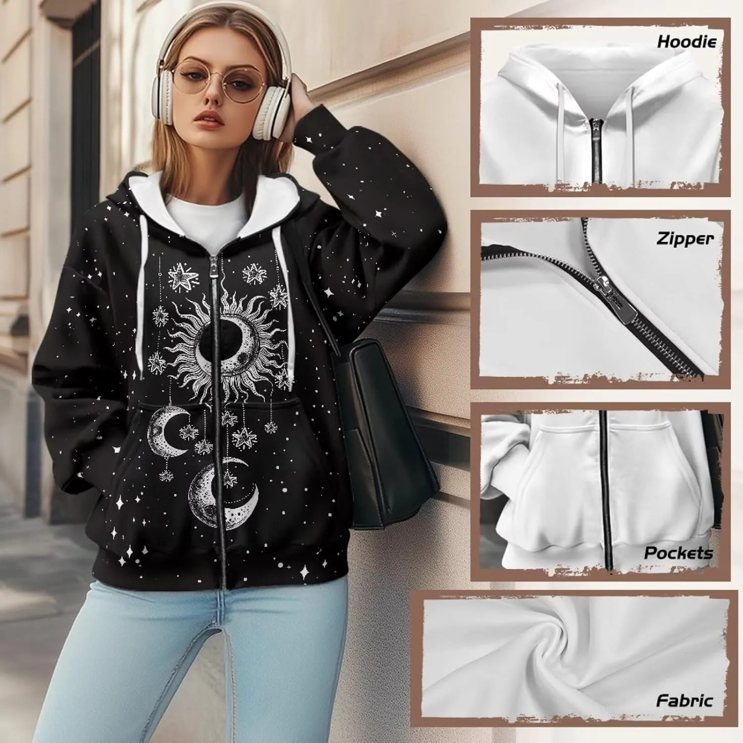 Womens Oversized Hoodie with Zipper Pockets Hooded Gradient Sweatshirt Women Zip Up Sweater Women Size XS-4XL