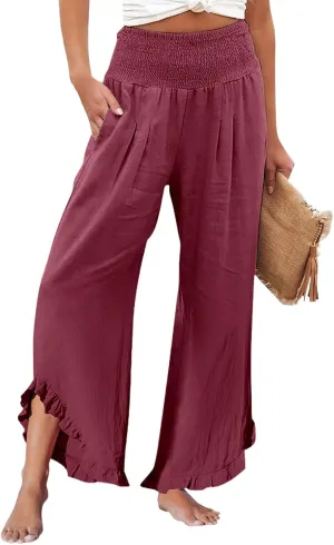 Women's Pants, Straight Leg Linen Pants Summer Wide High Waisted Lightweight Summmer
