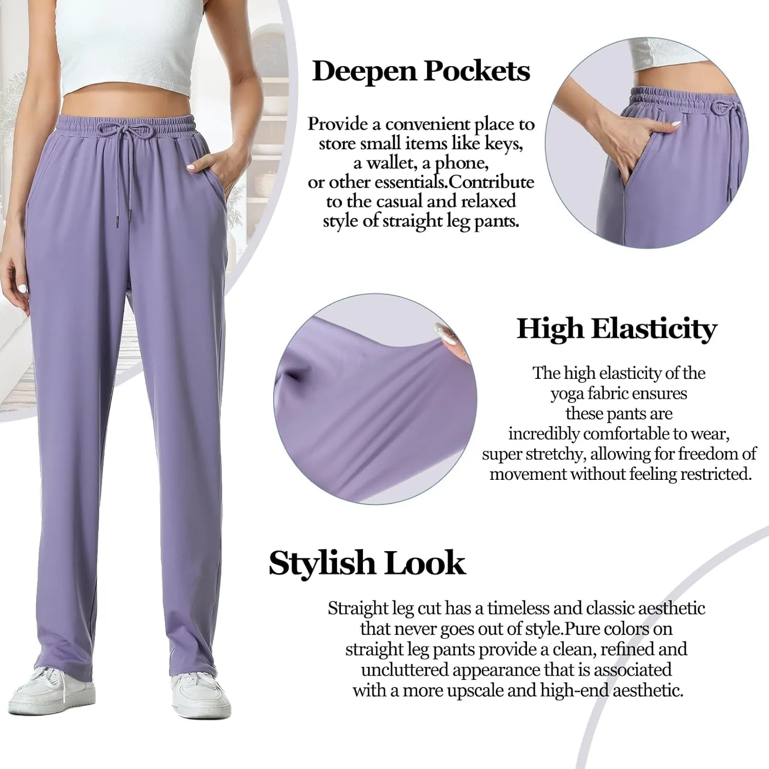 Womens Pants Straight Leg Sweatpants for Women Elastic Waist Work Pants Baggy Casual Drawstring Lounge Pants