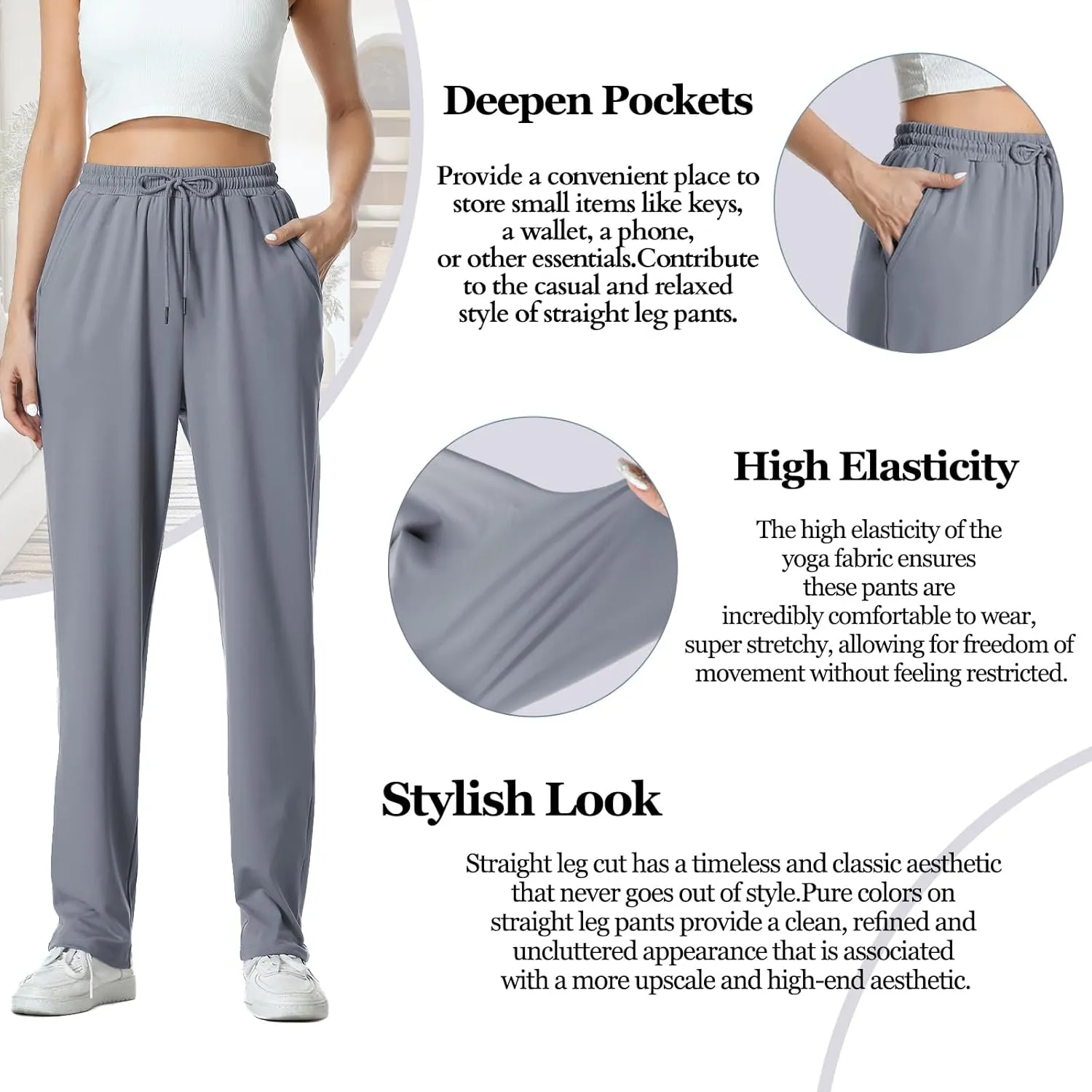 Womens Pants Straight Leg Sweatpants for Women Elastic Waist Work Pants Baggy Casual Drawstring Lounge Pants