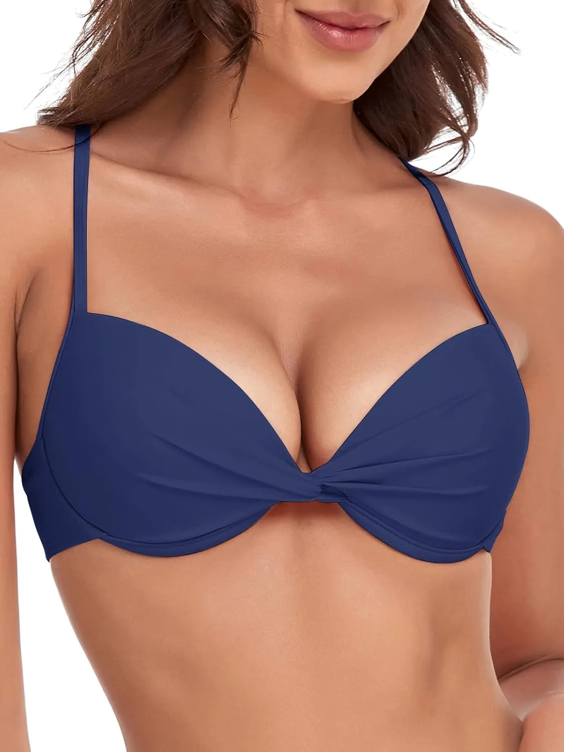Women's Push Up Bikini Top Twist Front Underwire Molded Soft Pads Vintage Bikini Swimsuits Tops