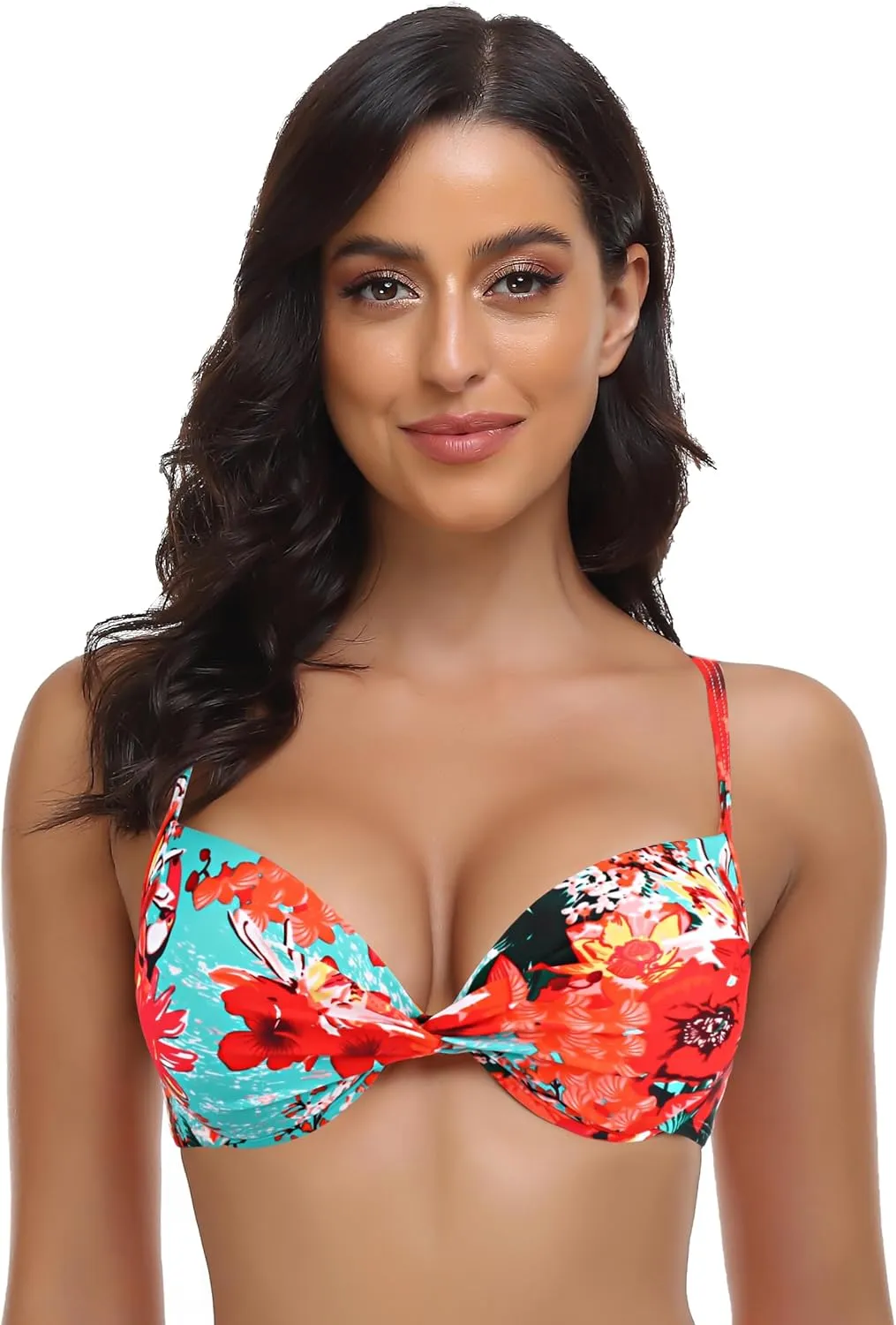 Women's Push Up Bikini Top Twist Front Underwire Molded Soft Pads Vintage Bikini Swimsuits Tops
