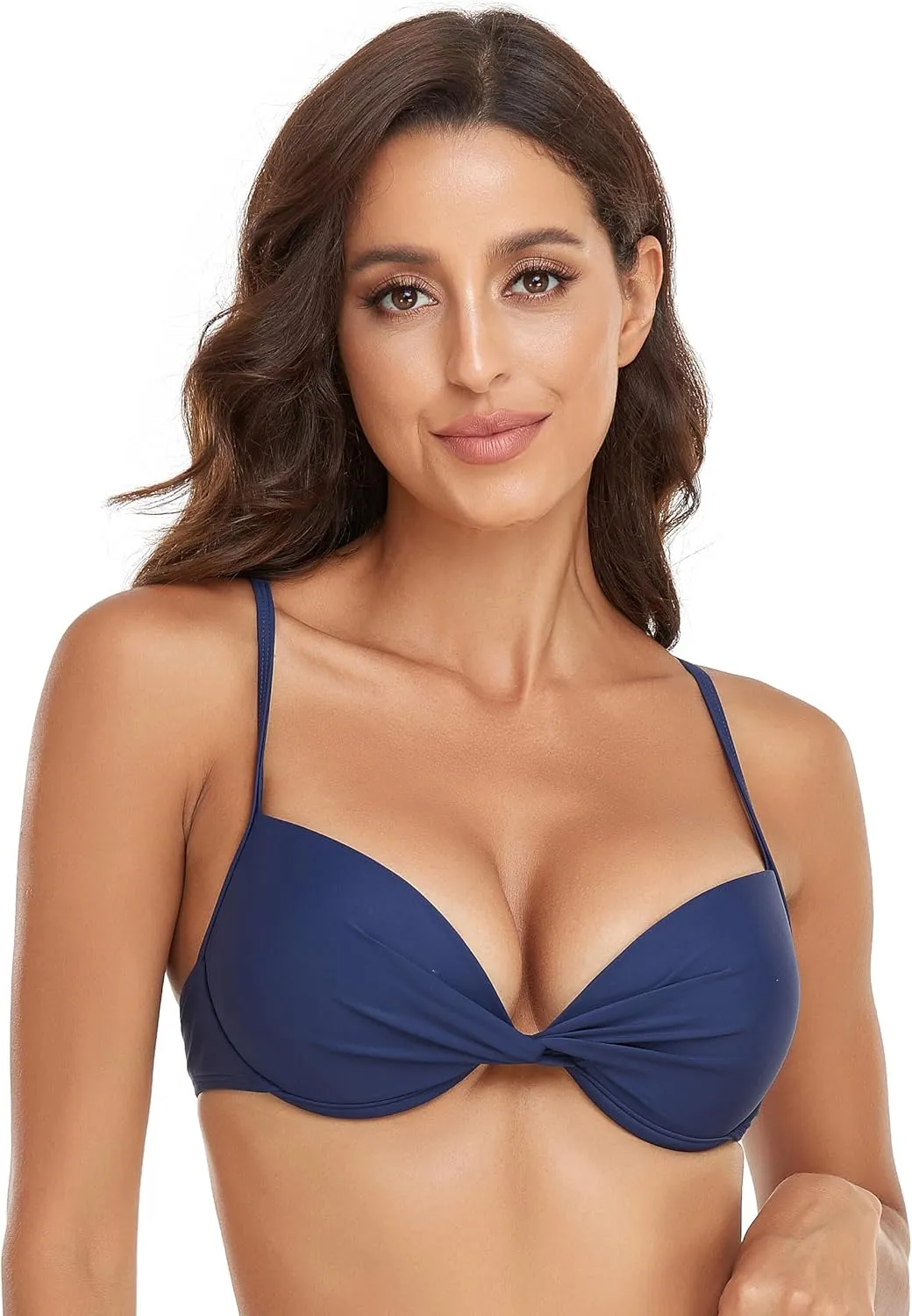 Women's Push Up Bikini Top Twist Front Underwire Molded Soft Pads Vintage Bikini Swimsuits Tops