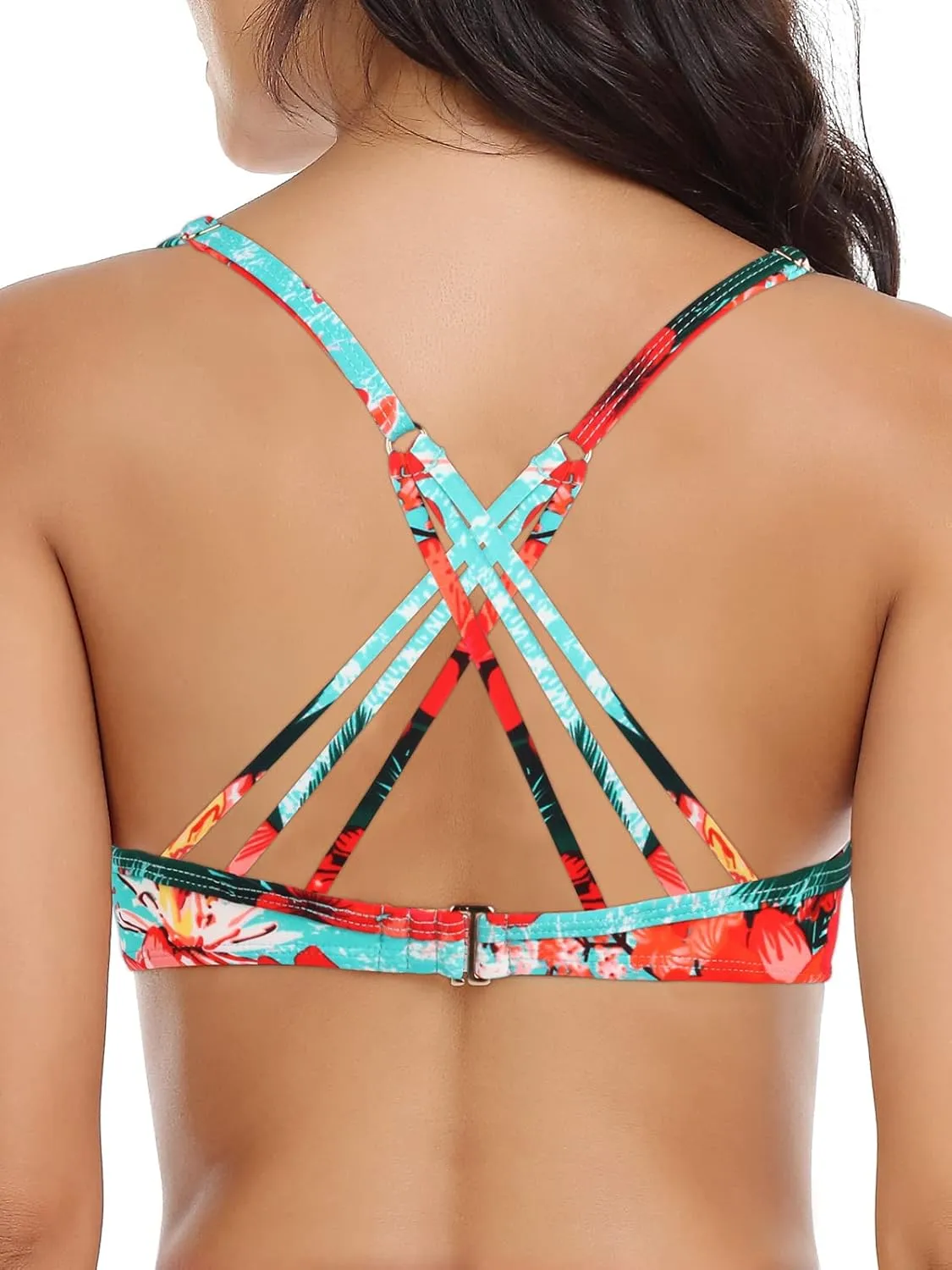 Women's Push Up Bikini Top Twist Front Underwire Molded Soft Pads Vintage Bikini Swimsuits Tops