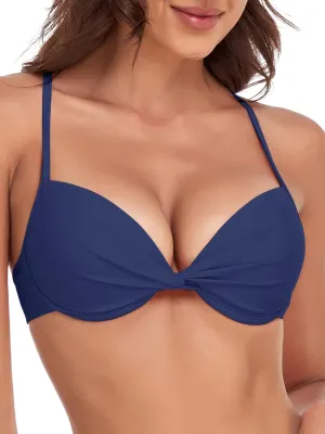 Women's Push Up Bikini Top Twist Front Underwire Molded Soft Pads Vintage Bikini Swimsuits Tops