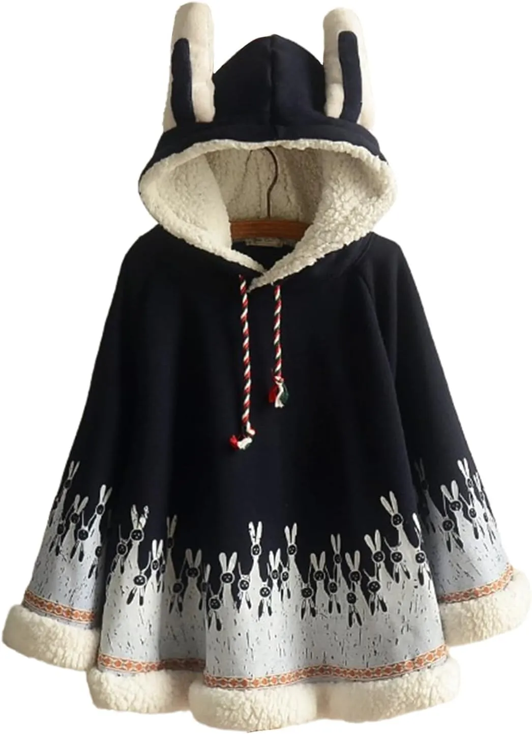 Women's Sherpa Fleece Lined Throw Cape Poncho Cloak for Girls Winter Warm Bunny Ears Pullover Hoodie Cute