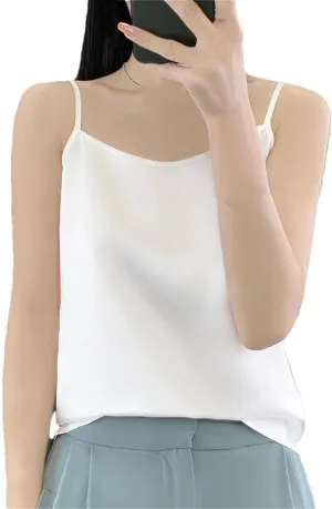 Women's Silk Satin Soft Spaghetti Strap Camisole Summer Sleeveless Slimming Casual Beach Vest