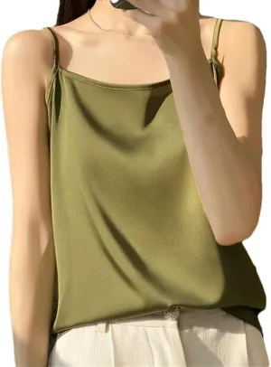 Women's Silk Satin Soft Spaghetti Strap Camisole Summer Sleeveless Slimming Casual Beach Vest