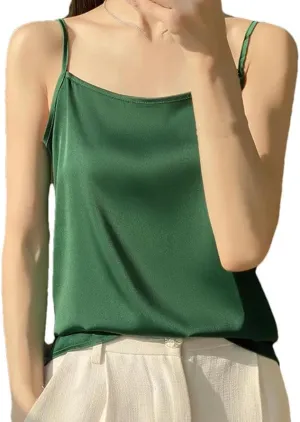 Women's Silk Satin Soft Spaghetti Strap Camisole Summer Sleeveless Slimming Casual Beach Vest
