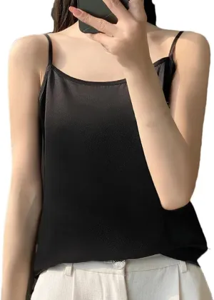 Women's Silk Satin Soft Spaghetti Strap Camisole Summer Sleeveless Slimming Casual Beach Vest